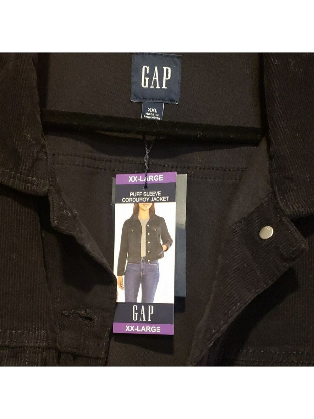 NWT GAP Women's Black Puff Sleeve Corduroy Jacket Size XXL - Picture 2 of 9